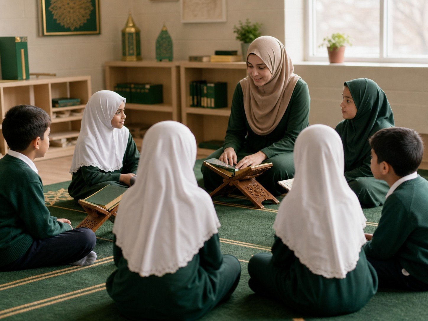 Open Islamic studies book on a classroom desk